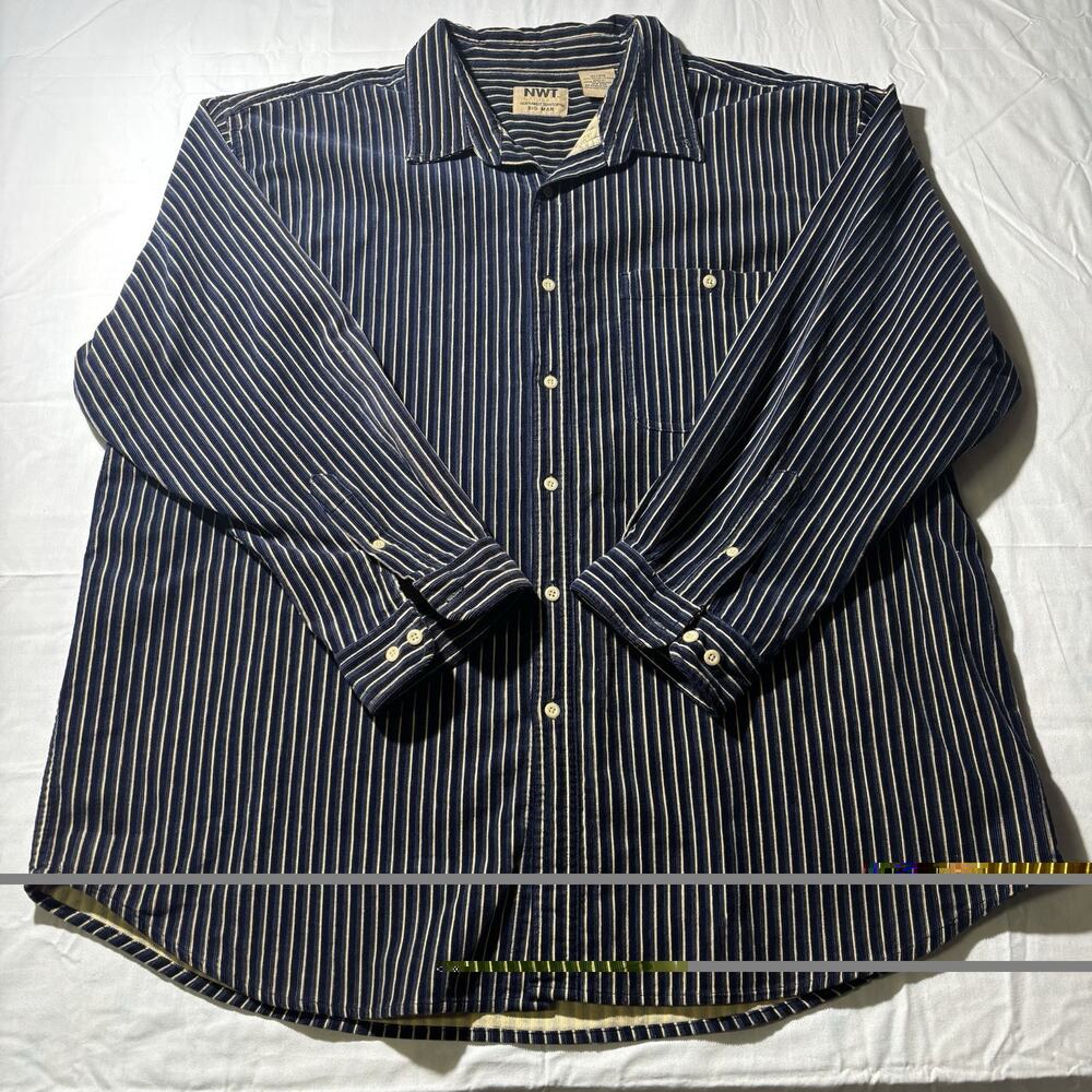 NWT Northwest Territory Big Man Stripe Shirt Men’s 3X Blue Cotton Button Up